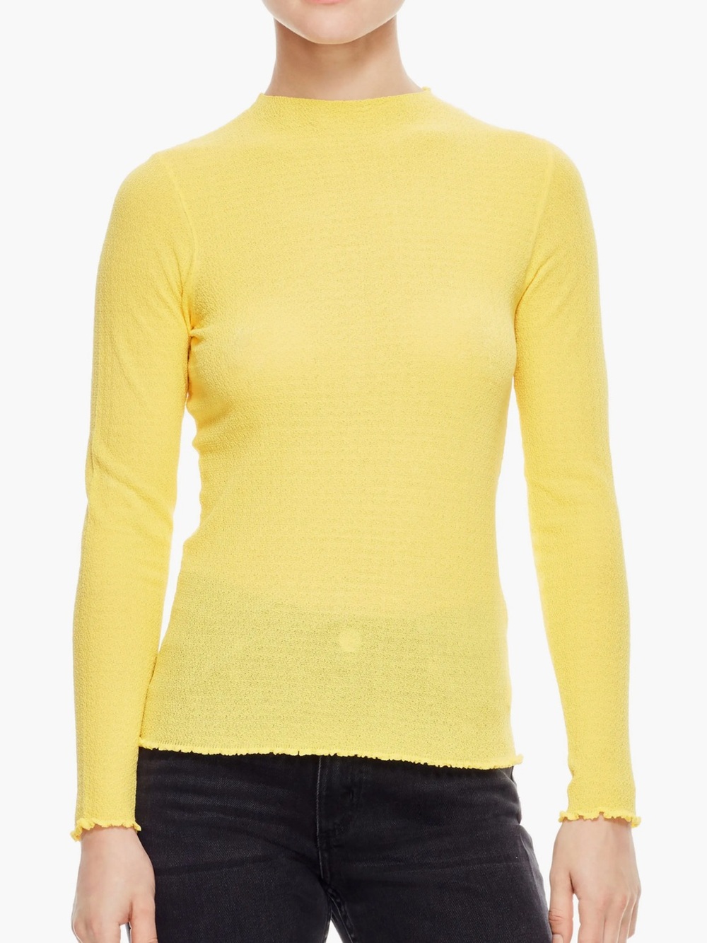 Sandro Ethan Cotton Funnel Neck Bright Yellow Long-Sleeve Lightweight Top